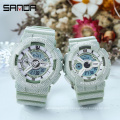 Sanda 299G 292L Sport Trend Ladies Men Digital Wristwatches LED Luminous Chrono Rubber Functional Couple Watches